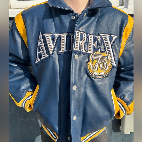 AVIREX 1975 New York leather bomber button down jacket youth large - super rare - Picture 11 of 13